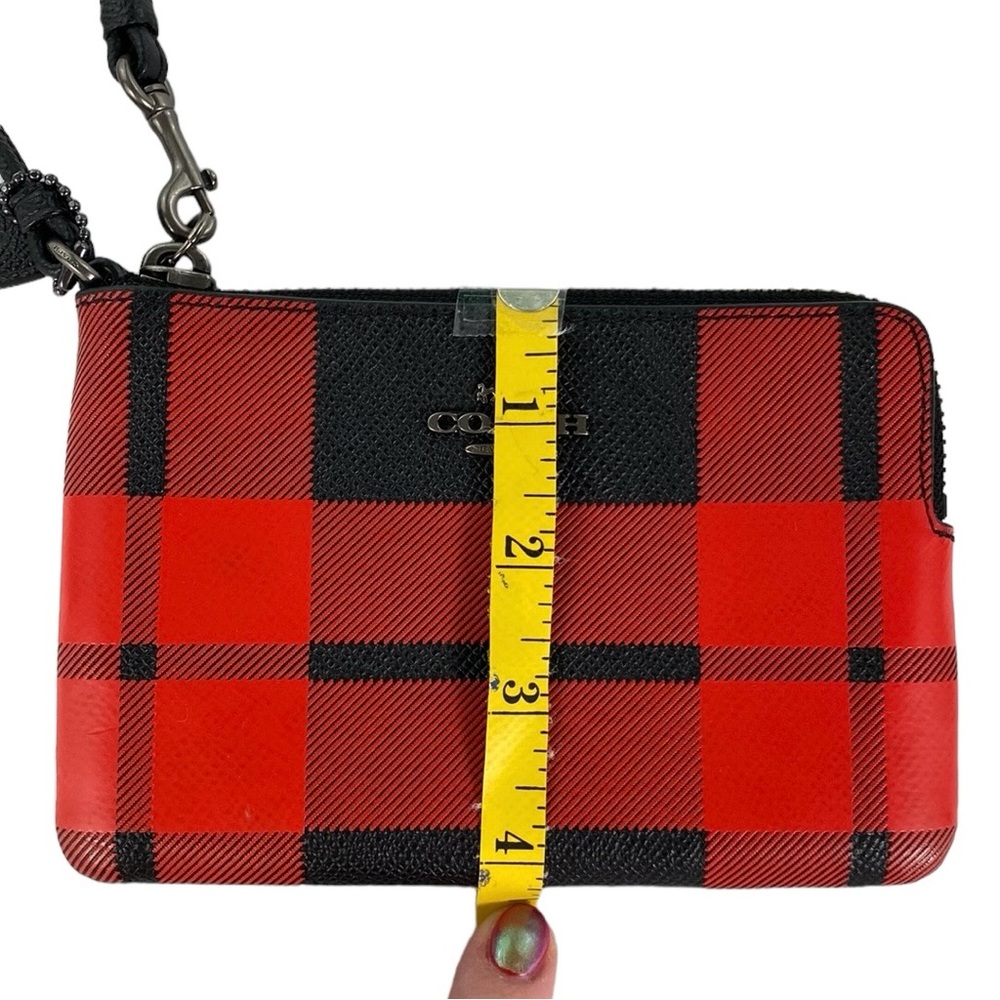 Coach Red Buffalo Plaid Corner Zip Wristlet - Picture 14 of 17